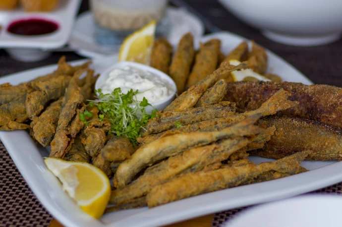fish fried dish on white plate